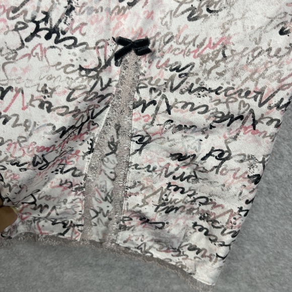 Victorias Secret Satin Script Mini Slip Dress Womens M Lace Trim Lingerie - Picture 7 of 12